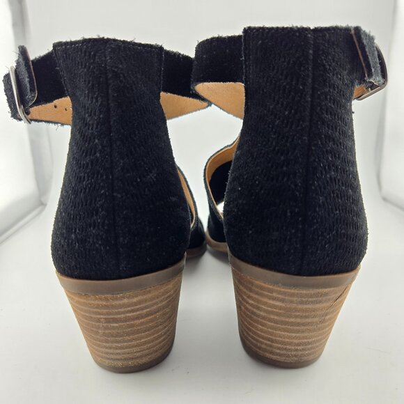 Lucky Brand Baxley Black Suede Bootie Sandals | Size 7M Peep Toe Ankle Strap - Picture 4 of 13